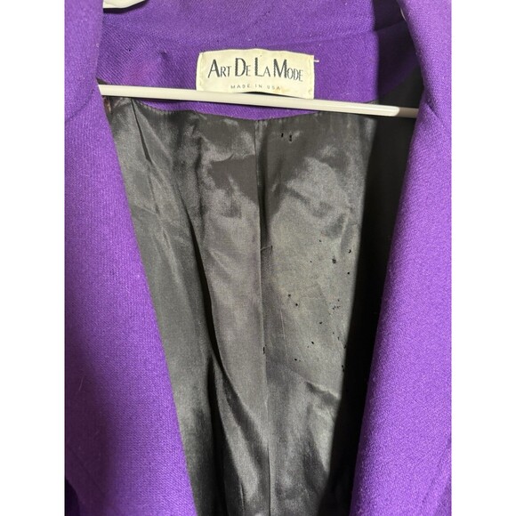 Vintage Art De La Mode Purple Wool Coat Womens Long Made USA 80s - Picture 4 of 14